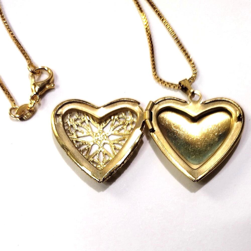 Gold Plated Silver Necklace Heart Locket Star Lattice Valentines Birthday Gift